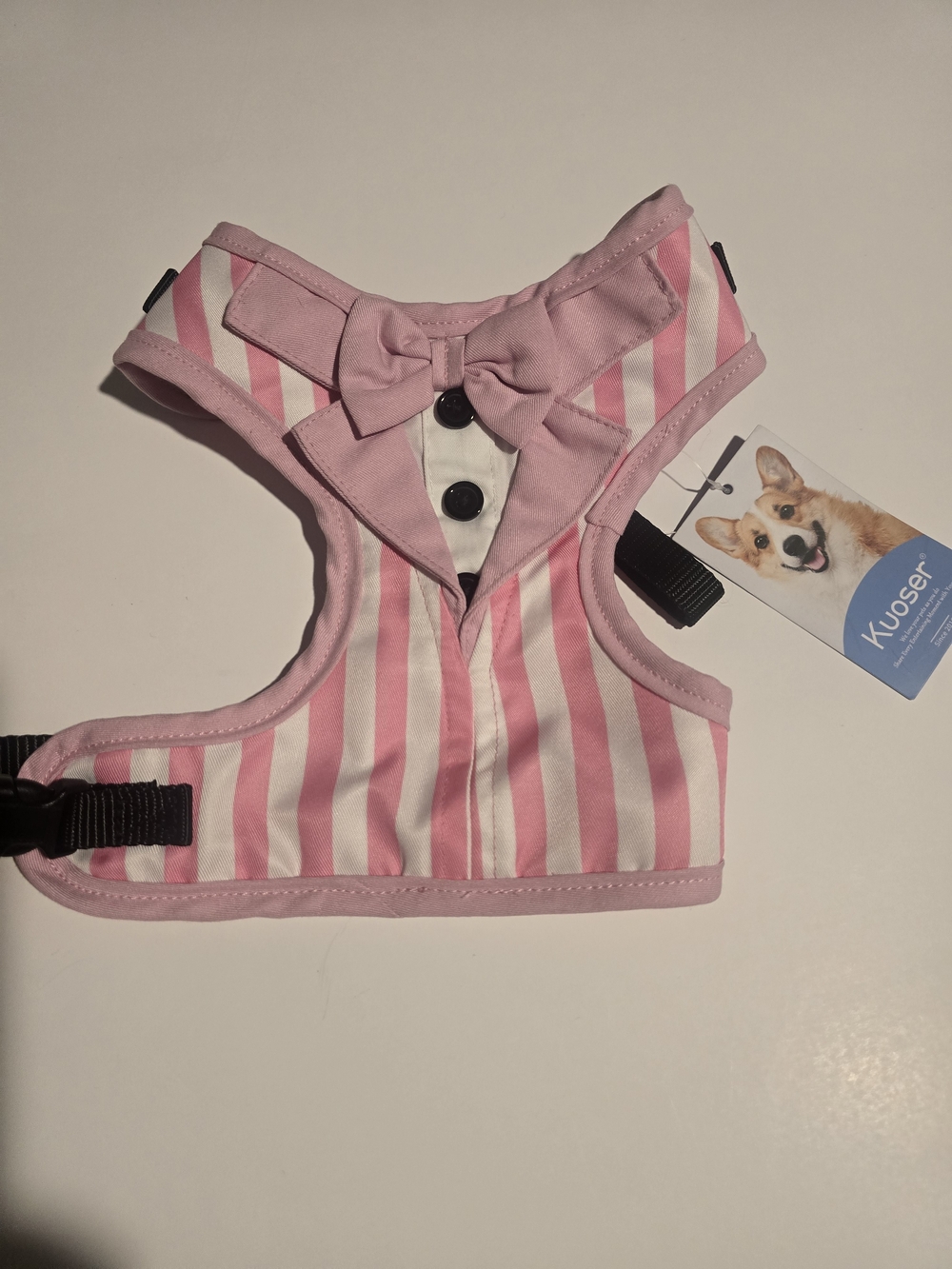Kuoser Pink & White Stripe Bow XS Dog Harness